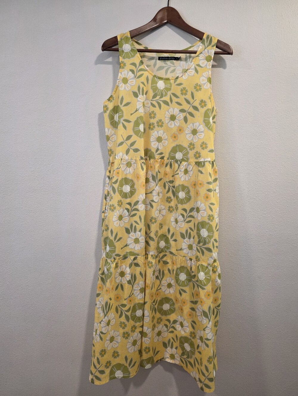 Gudrun Sjoden Yellow Sleeveless Tiered Floral Midi Dress